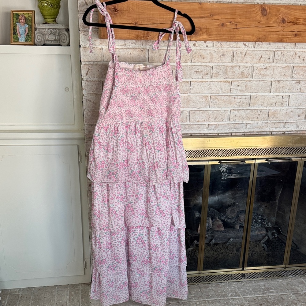 Floral Pink Maxi Dress with Tie Straps